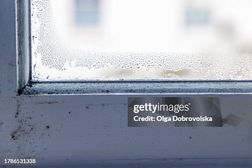 Condensation drops and mould on a window Condensation drops and mould on a window
