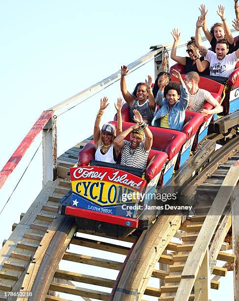 Beyonce Knowles films a music video on the Coney Island Cyclone in Brooklyn on August 29, 2013 in New York City.