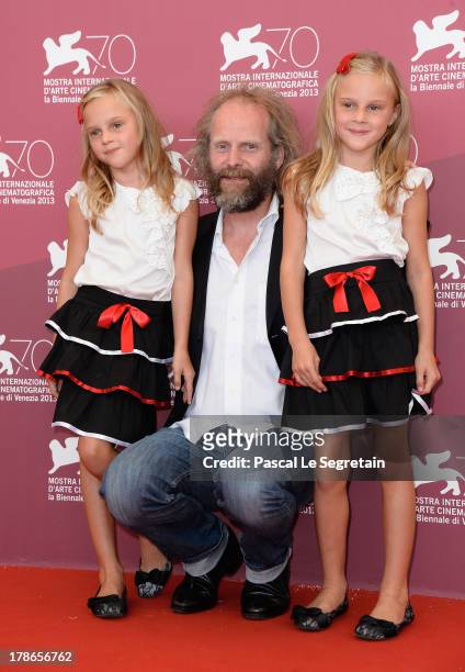 Director Philip Groning with actresses Pia and Chiara Kleemann attend 'The Police Officer's Wife' Photocall during The 70th Venice International Film...
