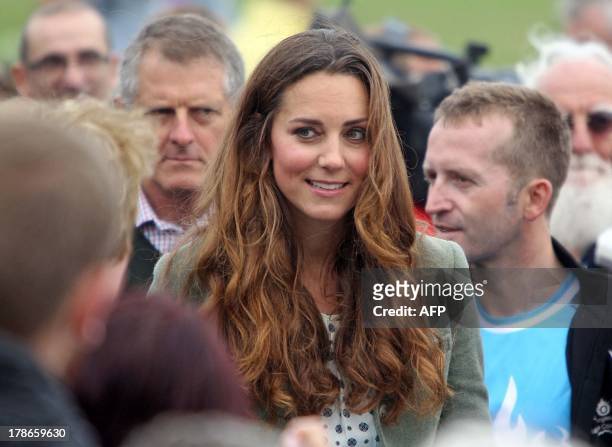 Britain's Catherine, Duchess of Cambridge attends an event to start the Ring O' Fire Anglesey Coastal Ultra Marathon at Breakwater country park in...