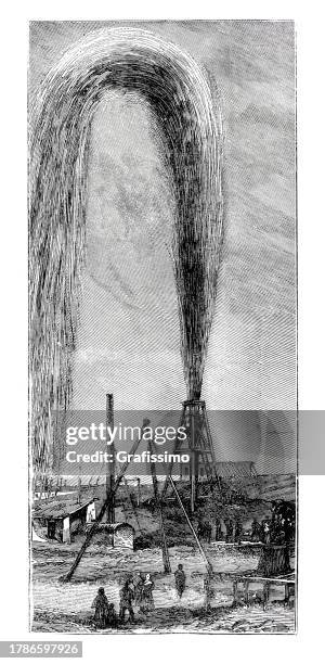 petroleum spring well
in baku azerbaijan 1893 - oil field stock illustrations