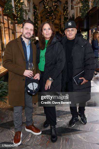 Francois Schoeffer, Órla Constant and Stuart Watts attend the unveiling of Burlington Arcade's 2023 Christmas with Andrew Lloyd Webber on November...