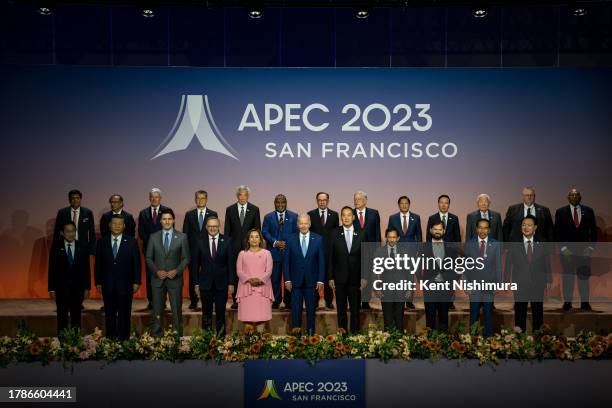 World leaders, including President Joe Biden, front center, stand for a "family photo" during the Asia-Pacific Economic Cooperation Leaders' Week at...