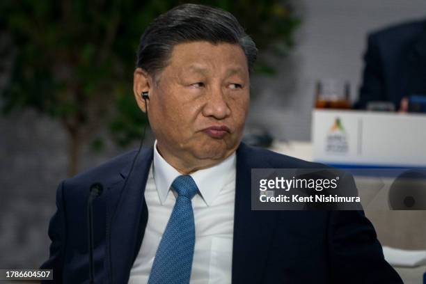 Chinese President Xi Jinping is seen during the Asia-Pacific Economic Cooperation Leaders' Informal Dialogue with Guests during APEC Leaders' Week at...