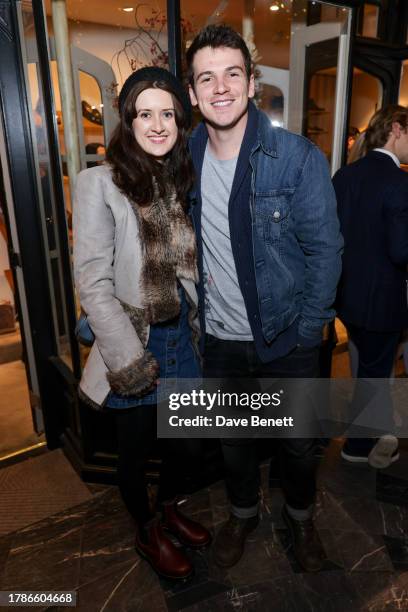 Emily Cook and Jacob Dudman attend the unveiling of Burlington Arcade's 2023 Christmas with Andrew Lloyd Webber on November 16, 2023 in London,...