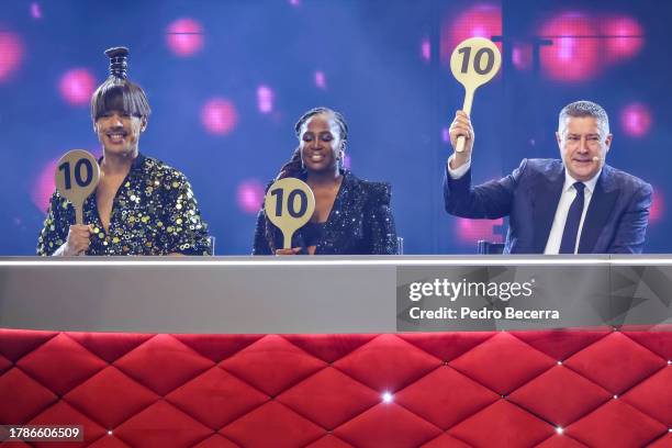 Jorge González, Motsi Mabuse, Joachim Llambi attends the "Let's Dance" Show at Mercedes Benz Arena on November 16, 2023 in Berlin, Germany.