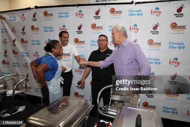 Pat Riley of the Miami Heat participates in a Thanksgiving Celebration at Miami Rescue Mission on November 15, 2023. NOTE TO USER: User expressly...