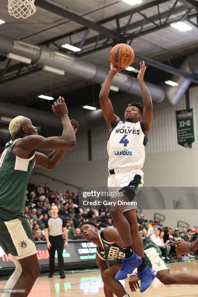 Iowa Wolves Action Isaiah Moore of the Iowa Wolves drives to the basket against Ibou ...