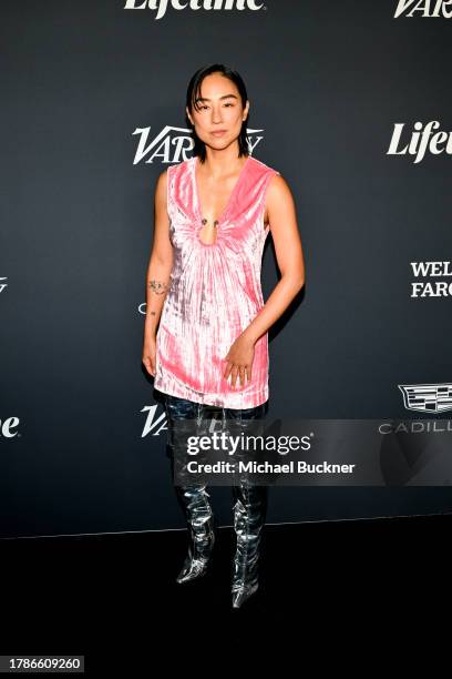 Greta Lee at the Variety Power of Women event at The Getty Villa on November 16, 2023 in Los Angeles, California.