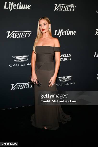 Margot Robbie at the Variety Power of Women Los Angeles presented by Lifetime at Mother Wolf on November 16, 2023 in Los Angeles, California.