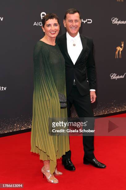 Iris Epple-Righi, Piere Paolo Righi during the 75th Bambi Awards at Bavaria Filmstadt on November 16, 2023 in Munich, Germany.