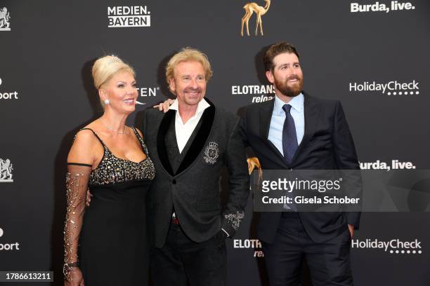Karina Mross, Thomas Gottschalk, Roman Gottschalk during the 75th Bambi Awards at Bavaria Filmstadt on November 16, 2023 in Munich, Germany.