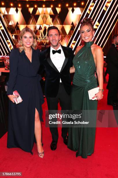 Mona Buckenmaier, Marcel Remus, Jana Azizi during the 75th Bambi Awards at Bavaria Filmstadt on November 16, 2023 in Munich, Germany.