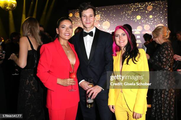 Mary Moya, Wincent Weiss, Elisabeth Furtwängler-Burda during the 75th Bambi Awards at Bavaria Filmstadt on November 16, 2023 in Munich, Germany.