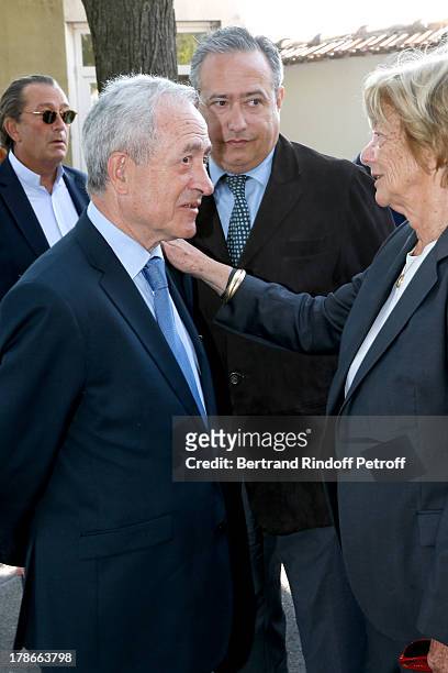 Jean Tiberi with his son Dominique Tiberi and wife of Pierre Huth, Doctor Francoise Huth attend President of FIFA protocol Doctor Pierre Huth Funeral...