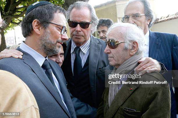 Children of Pierre Huth, Director James Huth and Nathalie Huth-Guizol with Humorist Michel Leeb and Singer Charles Aznavour attend President of FIFA...