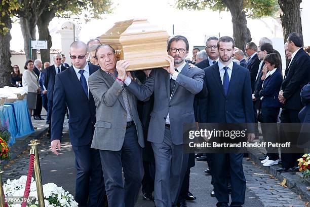 Son of Pierre Huth, director James Huth and Friends of Pierre Huth attend President of FIFA protocol Doctor Pierre Huth Funeral in Nogent Sur Marne...