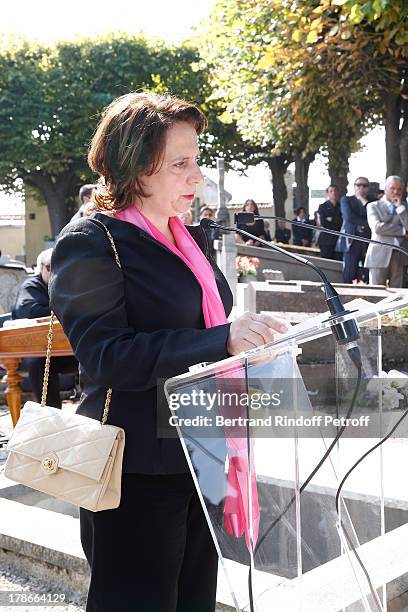 Nathalie Huth-Guizol honors her father, President of FIFA protocol Doctor Pierre Huth during his Funeral in Nogent Sur Marne cemetery on August 30,...