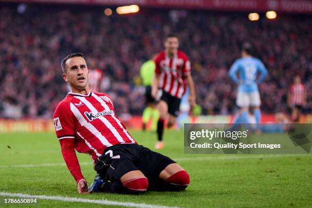 Alex Berenguer of Athletic Club celebrates after scoring his team's fourth goal during the LaLiga EA Sports match between Athletic Club and Celta...