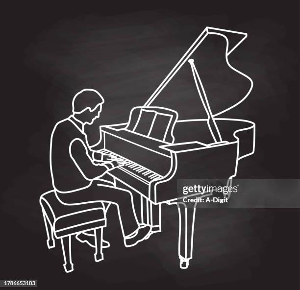 jazz pianist solo blackboard - practicing piano stock illustrations