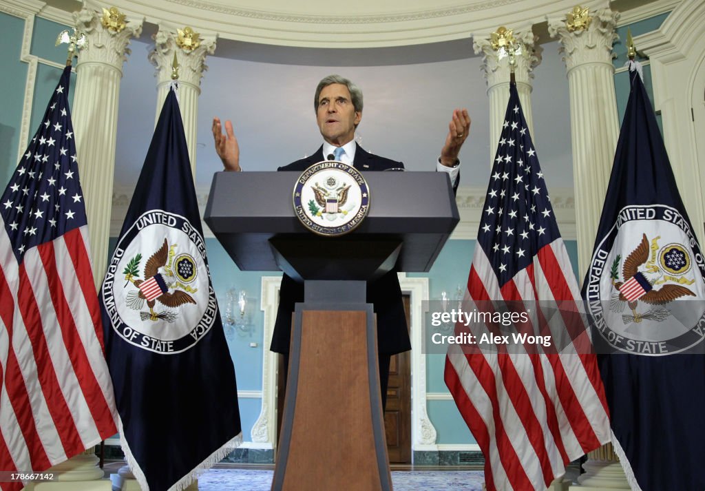 Secretary Of State John Kerry Speaks On Syria At The State Department