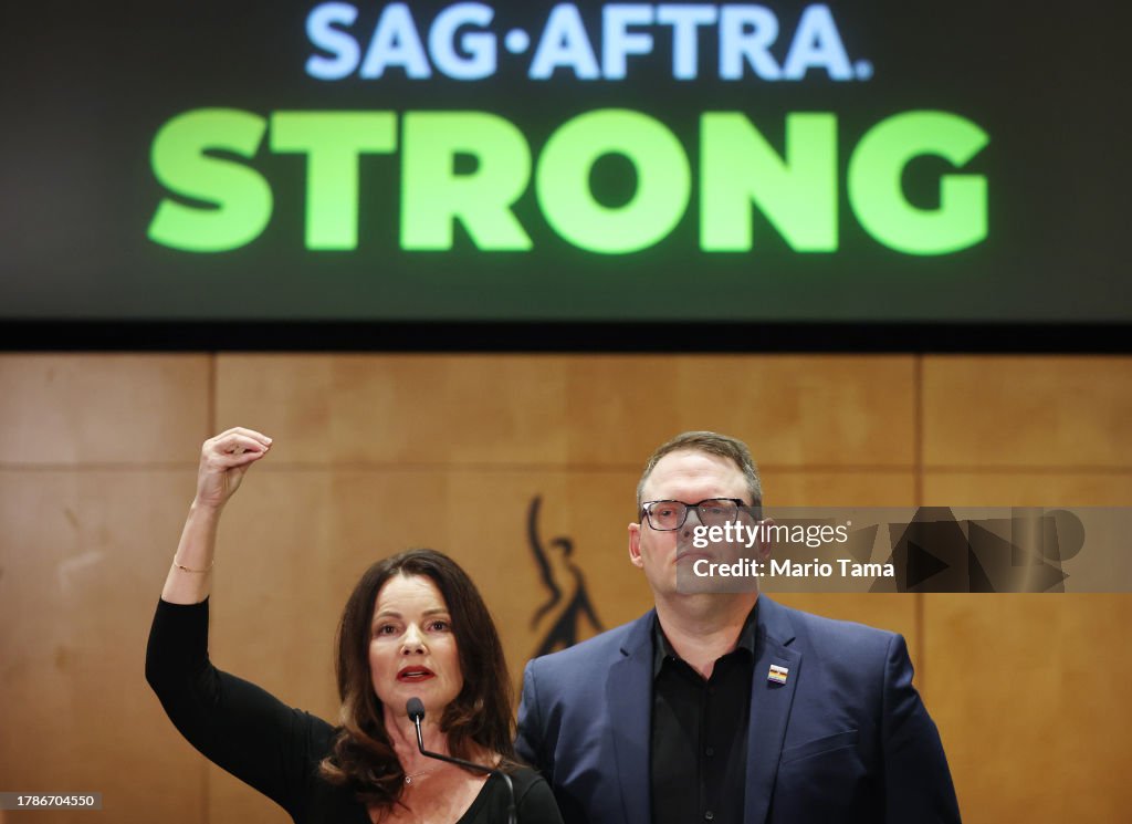 SAG-AFTRA Holds Press Conference To Discuss Strike-Ending Agreement With Studios