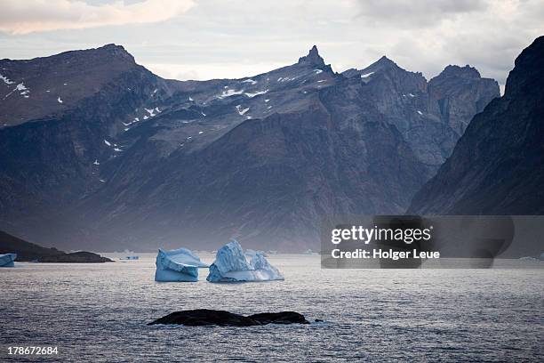 icebergs at prince christian sound entrance - prince christian sound greenland stock pictures, royalty-free photos & images