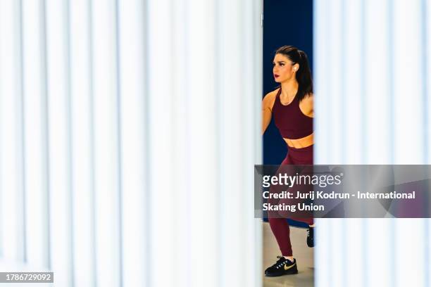 Athlete warms up during the ISU Grand Prix of Figure Skating at Metro Arena in Espoo on November 17, 2023 in Espoo, Finland.