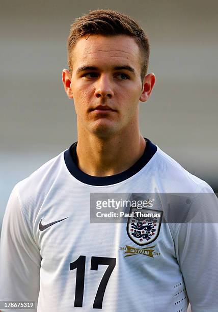 Adam Armstrong of England lines up before the International Friendly match between England U17 and Turkey U17 at the Pirelli Stadium on August 30,...