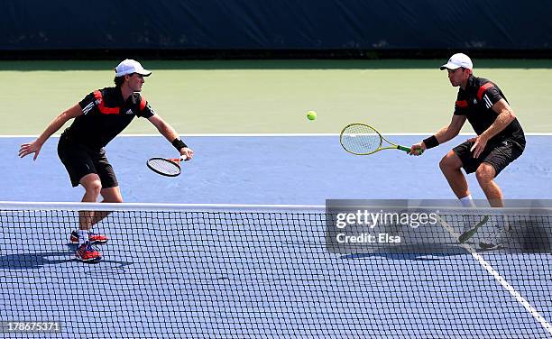 Jamie Murrary of Great Britain and John Peers of Australia in action during their men's doubles second round match against Feliciano Lopez of Spain...