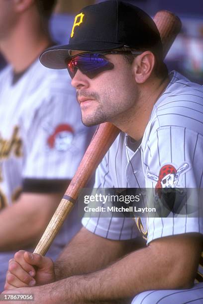 Jason Kendall of the Pittsburgh Pirates looks on before a baseball game against the Philadelphia Phillies on May 15, 1999 at Veterans Stadium in...