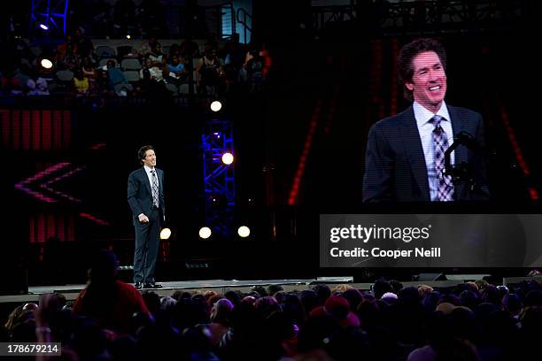 Pastor Joel Osteen speaks during MegaFest at the American Airlines Center on August 30, 2013 in Dallas, Texas.