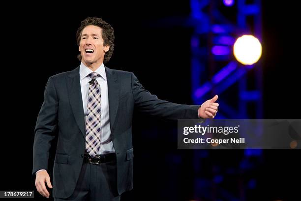 Pastor Joel Osteen speaks during MegaFest at the American Airlines Center on August 30, 2013 in Dallas, Texas.