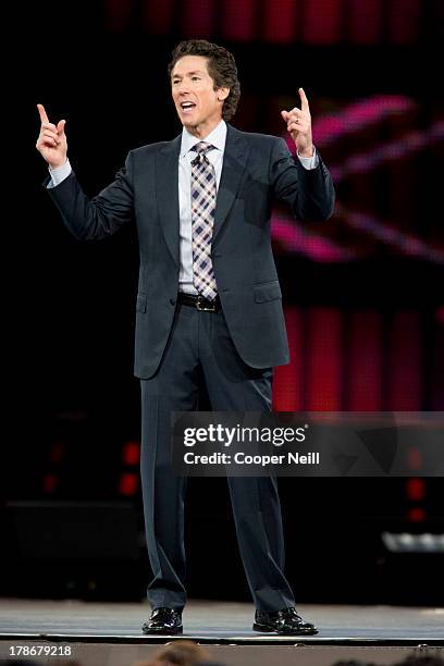 Pastor Joel Osteen speaks during MegaFest at the American Airlines Center on August 30, 2013 in Dallas, Texas.