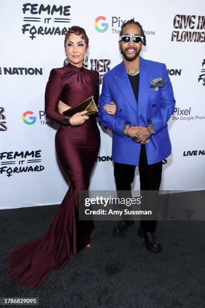 Michelle Le Fleur and Omarion attend Femme It Forward Give Her FlowHERS Gala 2023 at The Beverly Hilton on November 10, 2023 in Beverly Hills,...