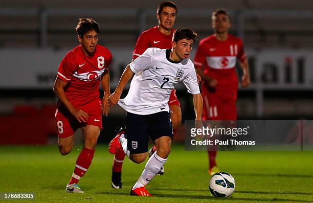 Patrick Roberts of England in action during the International Friendly match between England U17 and Turkey U17 at the Pirelli Stadium on August 30,...