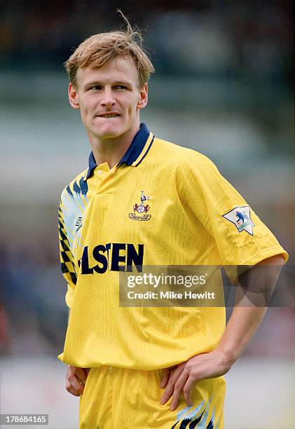 English footballer Teddy Sheringham, of Tottenham Hotspur, during an English Premier League match against Ipswich Town at Portman Road, Ipswich, 30th...