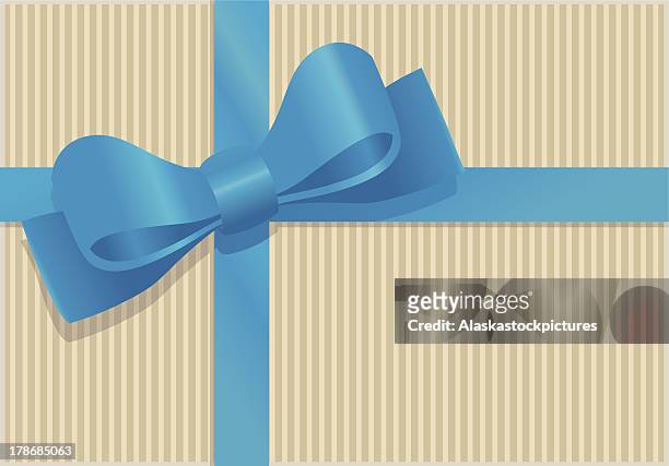 blue presentbow (on wrappingpaper). - geschenkband stock illustrations