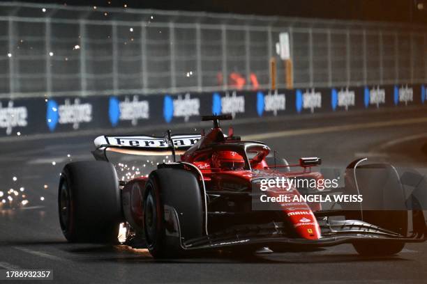 Ferrari's Monegasque driver Charles Leclerc races during the second practice session for the Las Vegas Formula One Grand Prix on November 17 in Las...