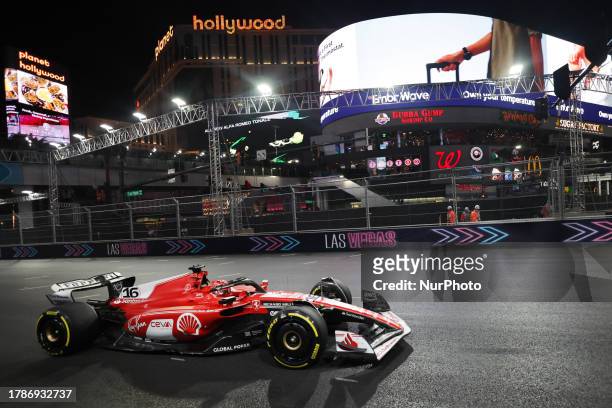 Charles Leclerc of Ferrari during second practice ahead of the Formula 1 Las Vegas Grand Prix at Las Vegas Strip Circuit in Las Vegas, United States...
