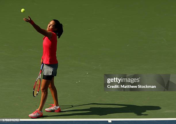 Jamie Hampton of the United States serves during their women's singles third round match Sloane Stephens of the United States on Day Five of the 2013...