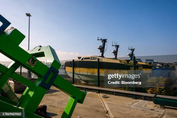 Autonomous surface vehicles on the dockside near the Ocean Infinity Group Ltd. Factory in Southampton, UK, on Wednesday, Feb. 9, 2023. Ocean Infinity...