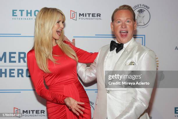 Model Christie Brinkley and TV personality Carson Kressley attend the American Humane Hero Dog Awards at The Breakers on November 10, 2023 in Palm...