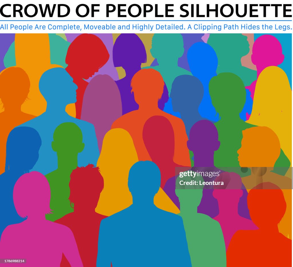 Crowd of People Silhouette (All People Are Complete, a Clipping Path Hides the Edges)