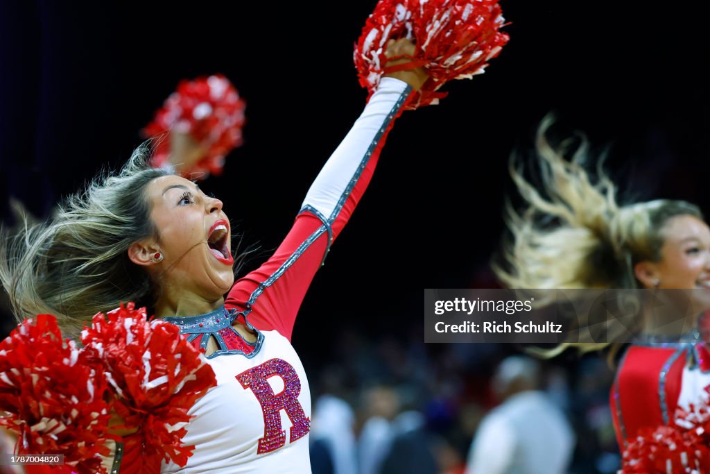 Chantaya Rutgers Rutgers Scarlet Knights cheerleaders perform during a game against ...