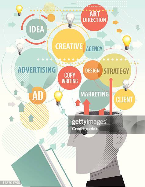 stockillustraties, clipart, cartoons en iconen met studying about ad agency - agency creative