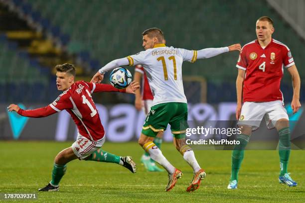 Milos Kerkez , Kiril Despodov, and Attila Szalai during UEFA Euro 2024 Group G qualification football match between Bulgaria and Hungary, at the...