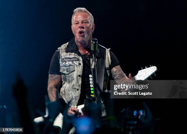 James Hetfield of Metallica performs Ford Field on November 10, 2023 in Detroit, Michigan.