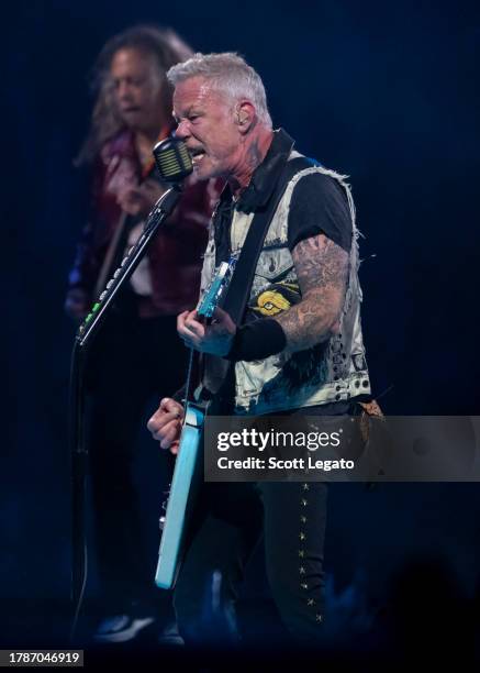 James Hetfield of Metallica performs at Ford Field on November 10, 2023 in Detroit, Michigan.