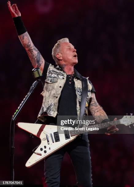 James Hetfield of Metallica performs at Ford Field on November 10, 2023 in Detroit, Michigan.